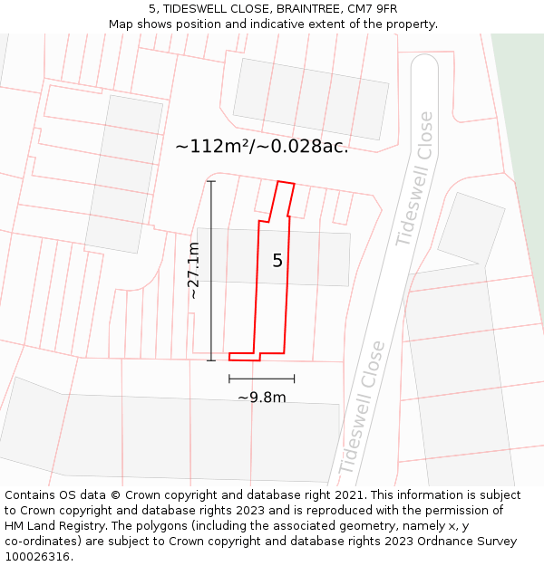 5, TIDESWELL CLOSE, BRAINTREE, CM7 9FR: Plot and title map
