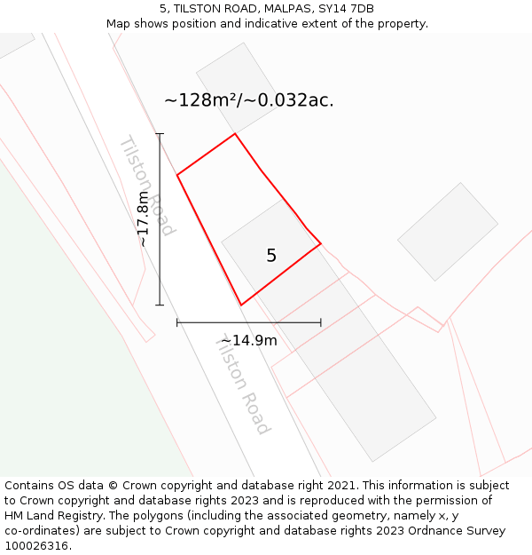 5, TILSTON ROAD, MALPAS, SY14 7DB: Plot and title map