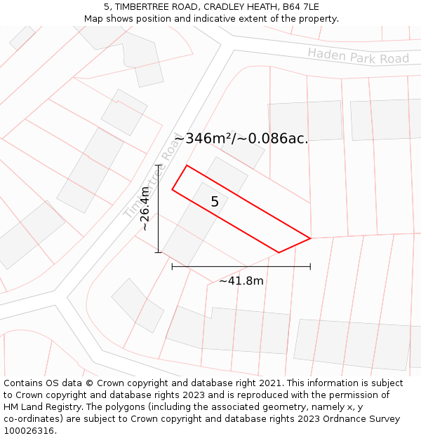 5, TIMBERTREE ROAD, CRADLEY HEATH, B64 7LE: Plot and title map
