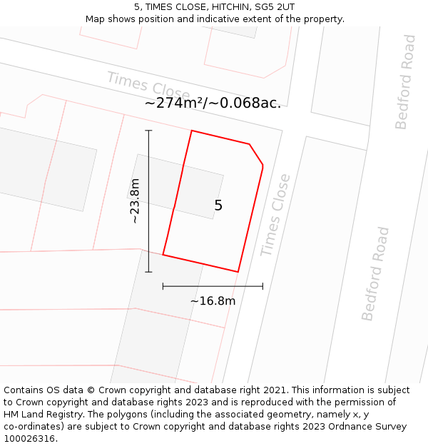 5, TIMES CLOSE, HITCHIN, SG5 2UT: Plot and title map