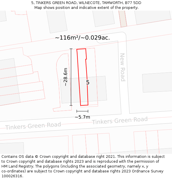 5, TINKERS GREEN ROAD, WILNECOTE, TAMWORTH, B77 5DD: Plot and title map
