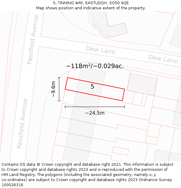 5, TINNING WAY, EASTLEIGH, SO50 9QE: Plot and title map