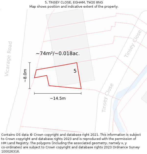 5, TINSEY CLOSE, EGHAM, TW20 8NG: Plot and title map