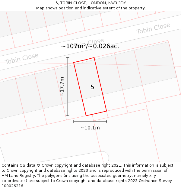 5, TOBIN CLOSE, LONDON, NW3 3DY: Plot and title map