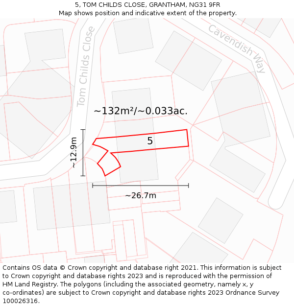 5, TOM CHILDS CLOSE, GRANTHAM, NG31 9FR: Plot and title map
