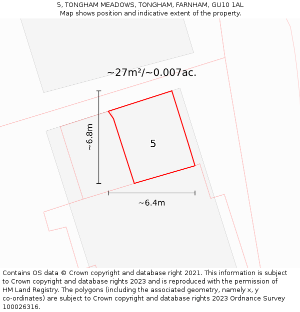 5, TONGHAM MEADOWS, TONGHAM, FARNHAM, GU10 1AL: Plot and title map