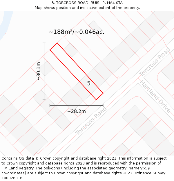 5, TORCROSS ROAD, RUISLIP, HA4 0TA: Plot and title map