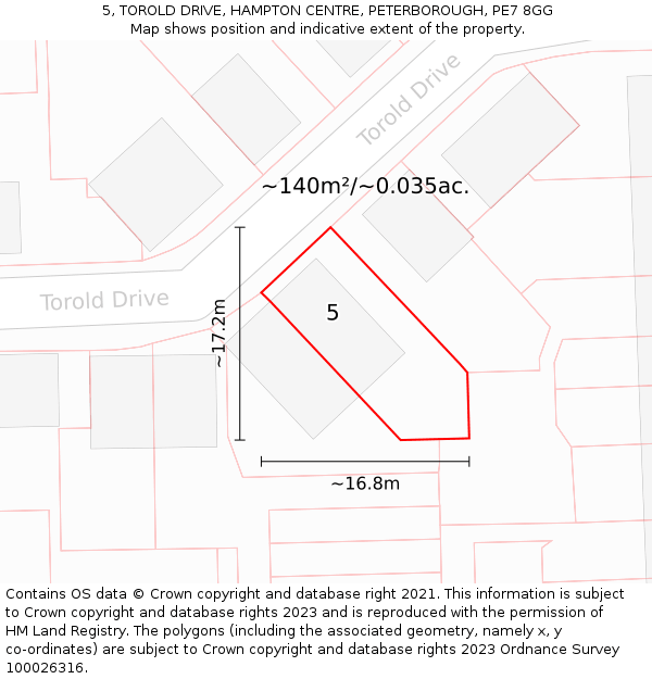 5, TOROLD DRIVE, HAMPTON CENTRE, PETERBOROUGH, PE7 8GG: Plot and title map
