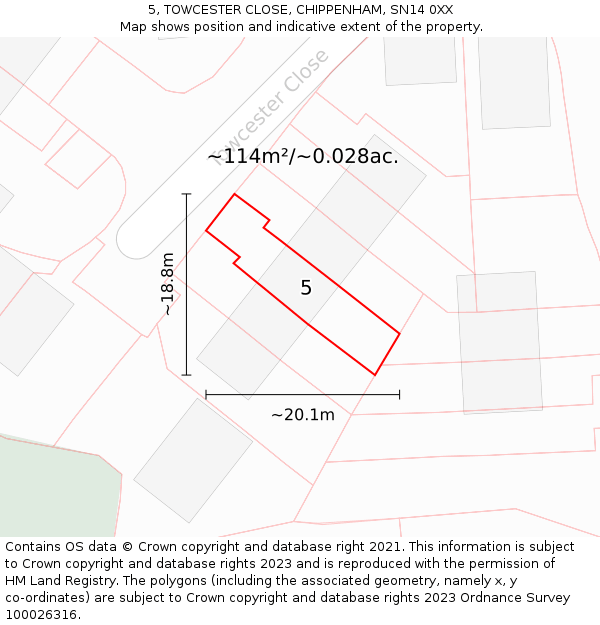5, TOWCESTER CLOSE, CHIPPENHAM, SN14 0XX: Plot and title map