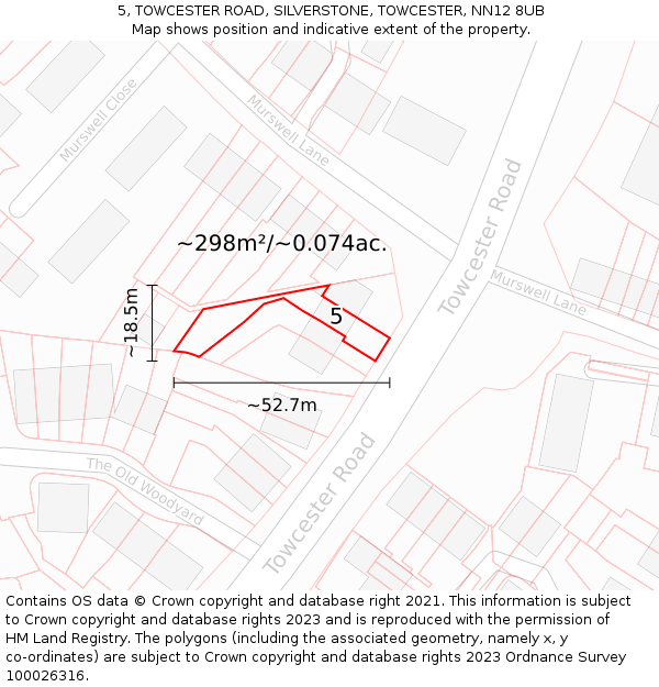 5, TOWCESTER ROAD, SILVERSTONE, TOWCESTER, NN12 8UB: Plot and title map