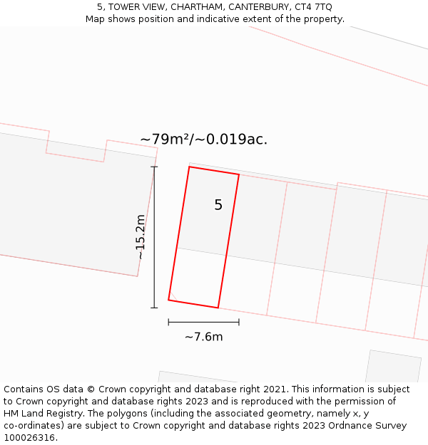 5, TOWER VIEW, CHARTHAM, CANTERBURY, CT4 7TQ: Plot and title map