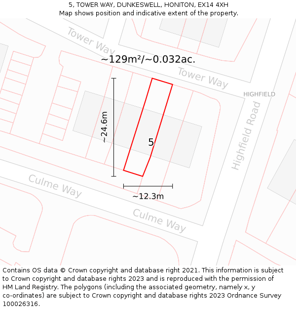 5, TOWER WAY, DUNKESWELL, HONITON, EX14 4XH: Plot and title map
