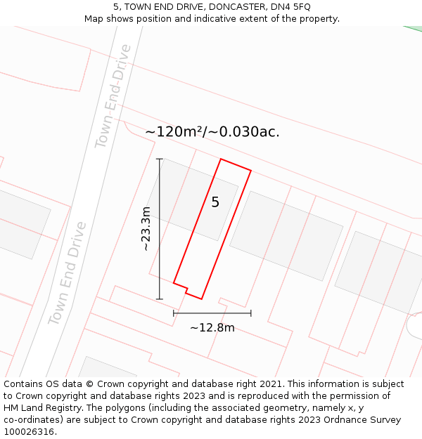 5, TOWN END DRIVE, DONCASTER, DN4 5FQ: Plot and title map