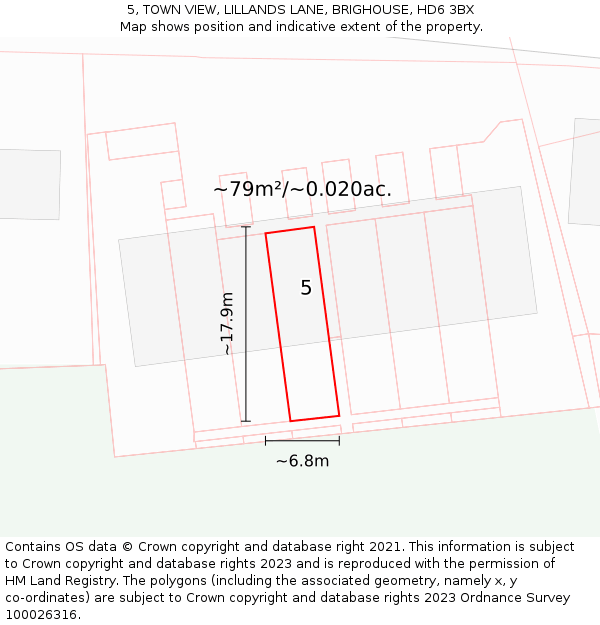 5, TOWN VIEW, LILLANDS LANE, BRIGHOUSE, HD6 3BX: Plot and title map
