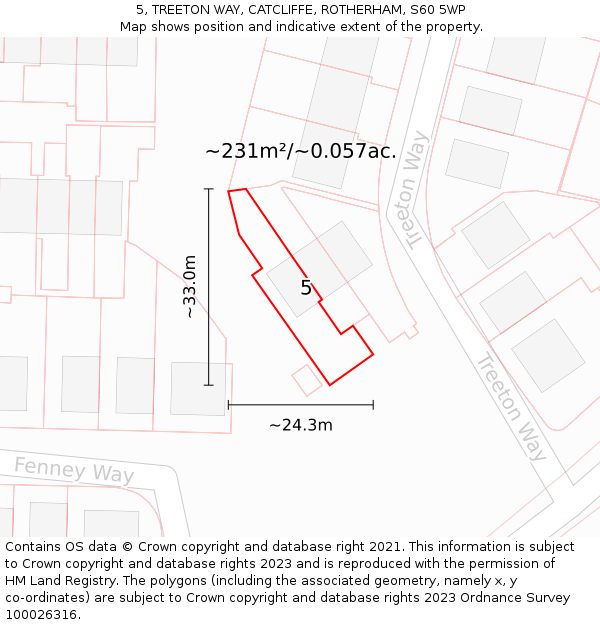 5, TREETON WAY, CATCLIFFE, ROTHERHAM, S60 5WP: Plot and title map