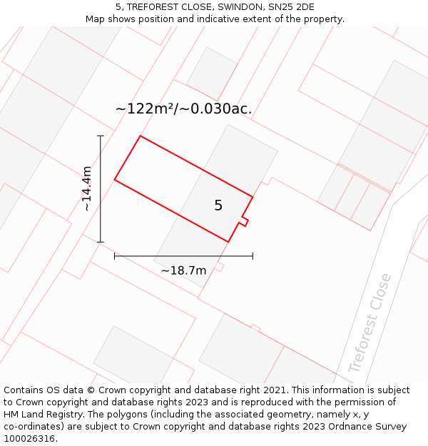 5, TREFOREST CLOSE, SWINDON, SN25 2DE: Plot and title map