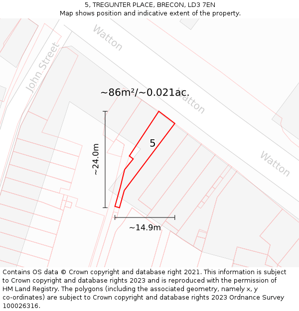 5, TREGUNTER PLACE, BRECON, LD3 7EN: Plot and title map