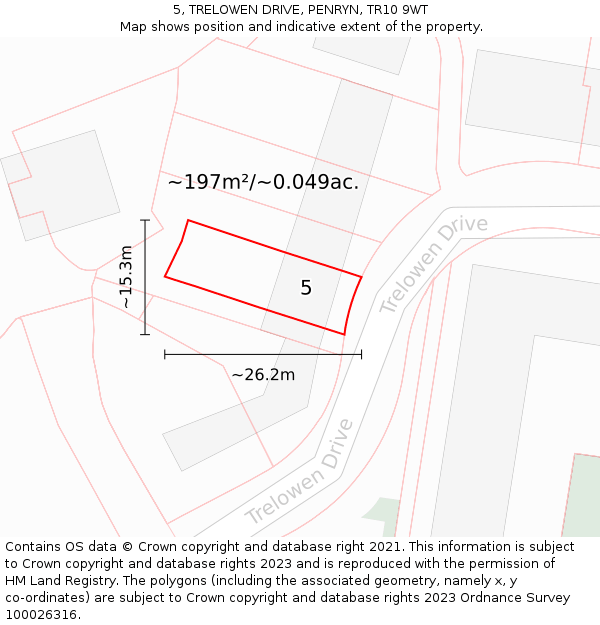 5, TRELOWEN DRIVE, PENRYN, TR10 9WT: Plot and title map