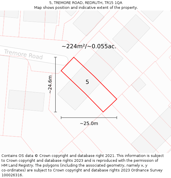 5, TREMORE ROAD, REDRUTH, TR15 1QA: Plot and title map