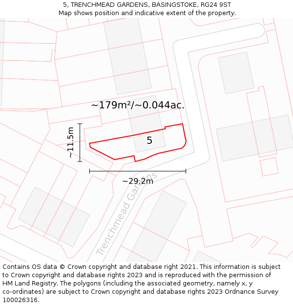 5, TRENCHMEAD GARDENS, BASINGSTOKE, RG24 9ST: Plot and title map