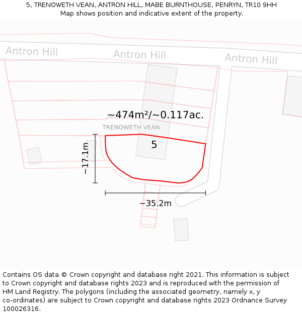 5, TRENOWETH VEAN, ANTRON HILL, MABE BURNTHOUSE, PENRYN, TR10 9HH: Plot and title map