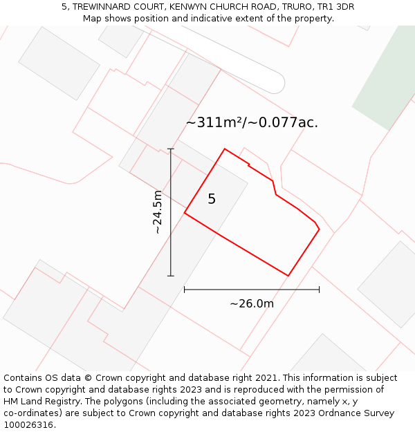 5, TREWINNARD COURT, KENWYN CHURCH ROAD, TRURO, TR1 3DR: Plot and title map