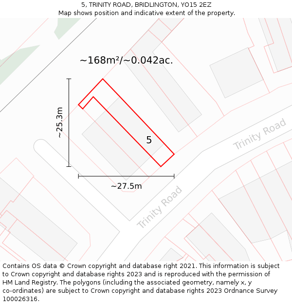 5, TRINITY ROAD, BRIDLINGTON, YO15 2EZ: Plot and title map