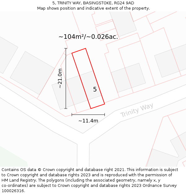 5, TRINITY WAY, BASINGSTOKE, RG24 9AD: Plot and title map