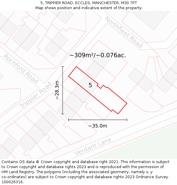 5, TRIPPIER ROAD, ECCLES, MANCHESTER, M30 7PT: Plot and title map