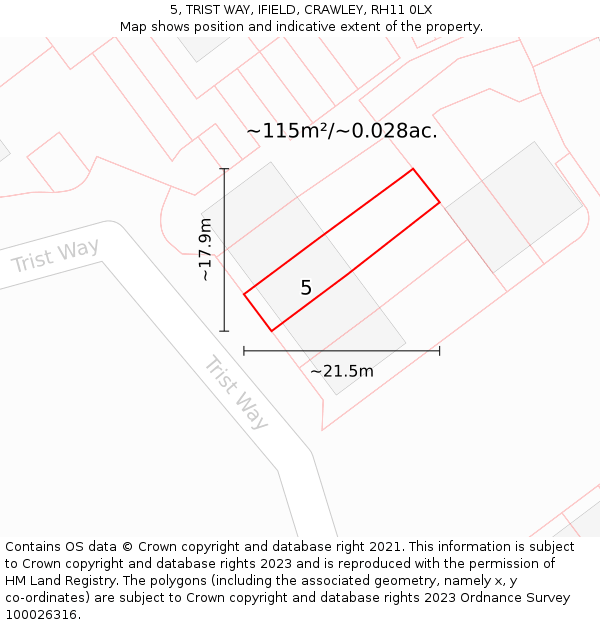 5, TRIST WAY, IFIELD, CRAWLEY, RH11 0LX: Plot and title map