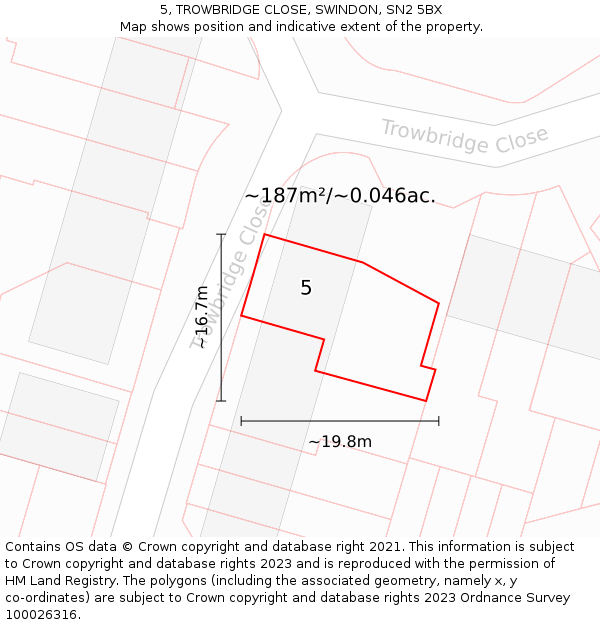 5, TROWBRIDGE CLOSE, SWINDON, SN2 5BX: Plot and title map