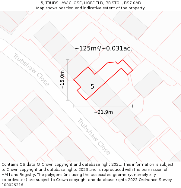 5, TRUBSHAW CLOSE, HORFIELD, BRISTOL, BS7 0AD: Plot and title map