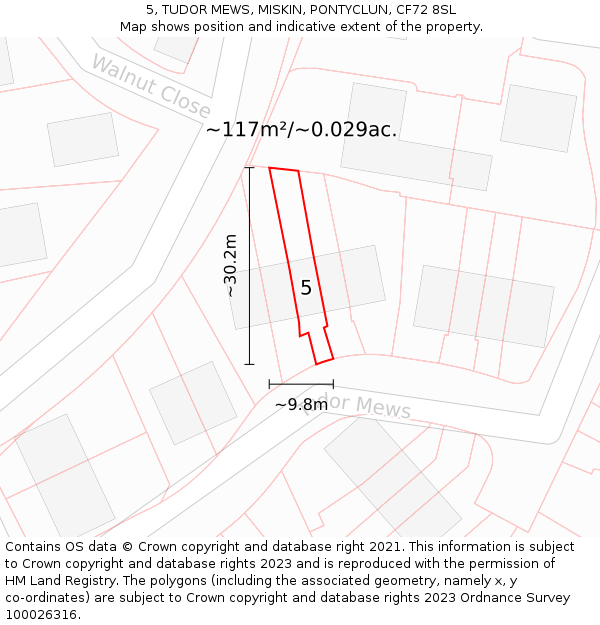 5, TUDOR MEWS, MISKIN, PONTYCLUN, CF72 8SL: Plot and title map
