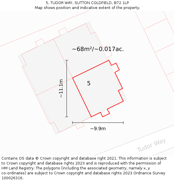 5, TUDOR WAY, SUTTON COLDFIELD, B72 1LP: Plot and title map