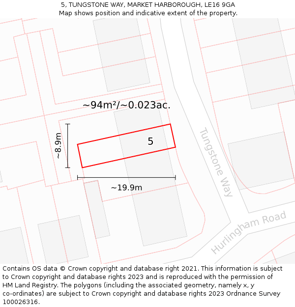5, TUNGSTONE WAY, MARKET HARBOROUGH, LE16 9GA: Plot and title map