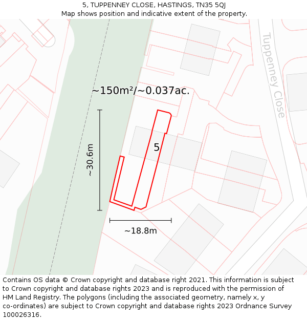 5, TUPPENNEY CLOSE, HASTINGS, TN35 5QJ: Plot and title map