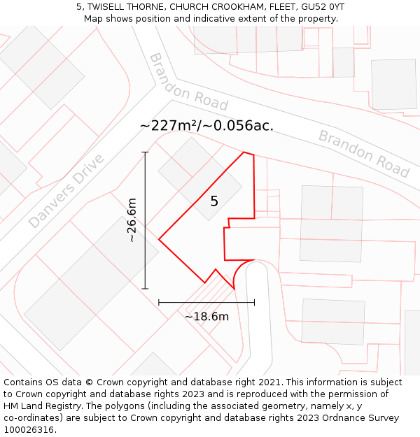 5, TWISELL THORNE, CHURCH CROOKHAM, FLEET, GU52 0YT: Plot and title map