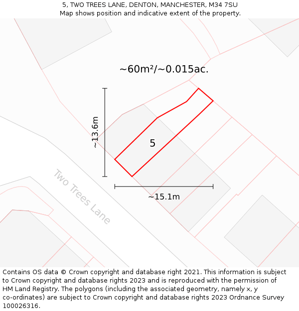 5, TWO TREES LANE, DENTON, MANCHESTER, M34 7SU: Plot and title map