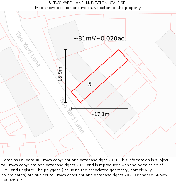 5, TWO YARD LANE, NUNEATON, CV10 9FH: Plot and title map