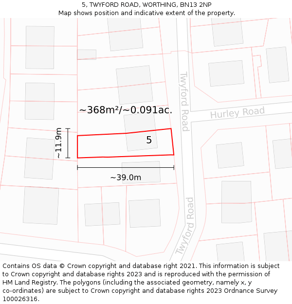 5, TWYFORD ROAD, WORTHING, BN13 2NP: Plot and title map