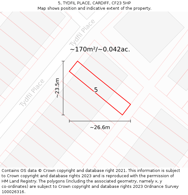 5, TYDFIL PLACE, CARDIFF, CF23 5HP: Plot and title map