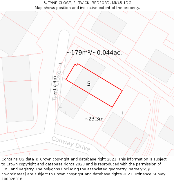 5, TYNE CLOSE, FLITWICK, BEDFORD, MK45 1DG: Plot and title map