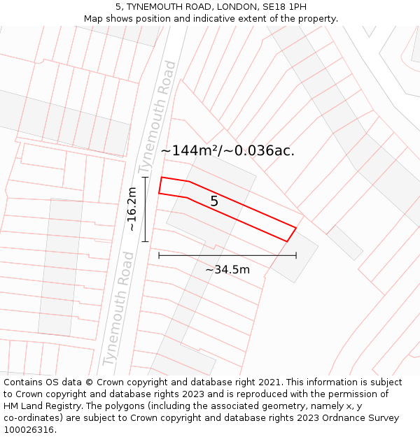 5, TYNEMOUTH ROAD, LONDON, SE18 1PH: Plot and title map