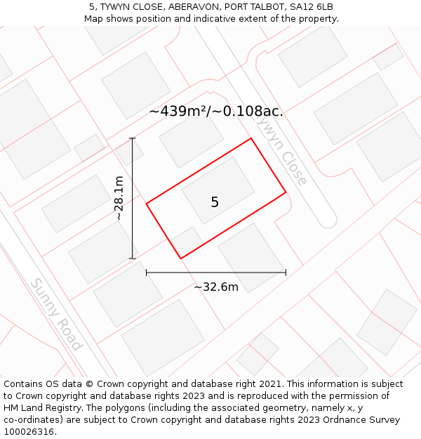 5, TYWYN CLOSE, ABERAVON, PORT TALBOT, SA12 6LB: Plot and title map