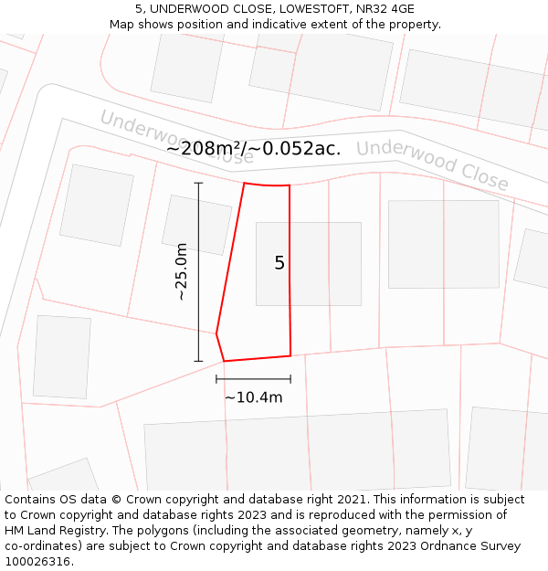 5, UNDERWOOD CLOSE, LOWESTOFT, NR32 4GE: Plot and title map