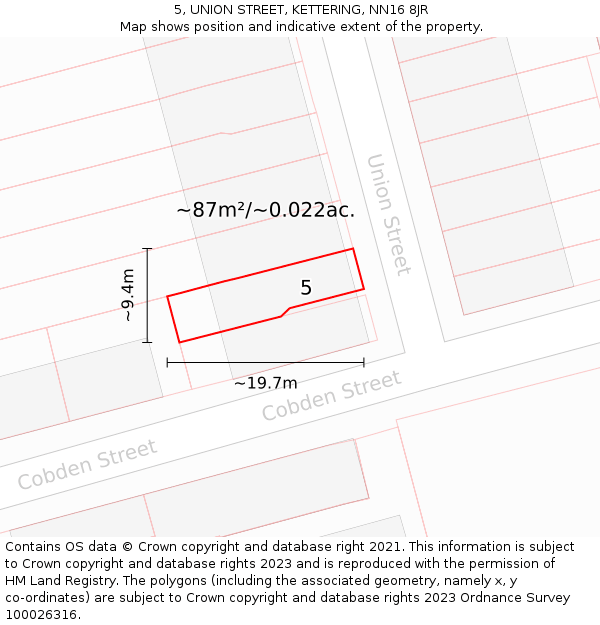 5, UNION STREET, KETTERING, NN16 8JR: Plot and title map