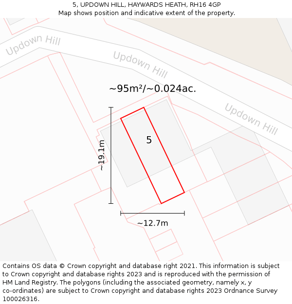 5, UPDOWN HILL, HAYWARDS HEATH, RH16 4GP: Plot and title map