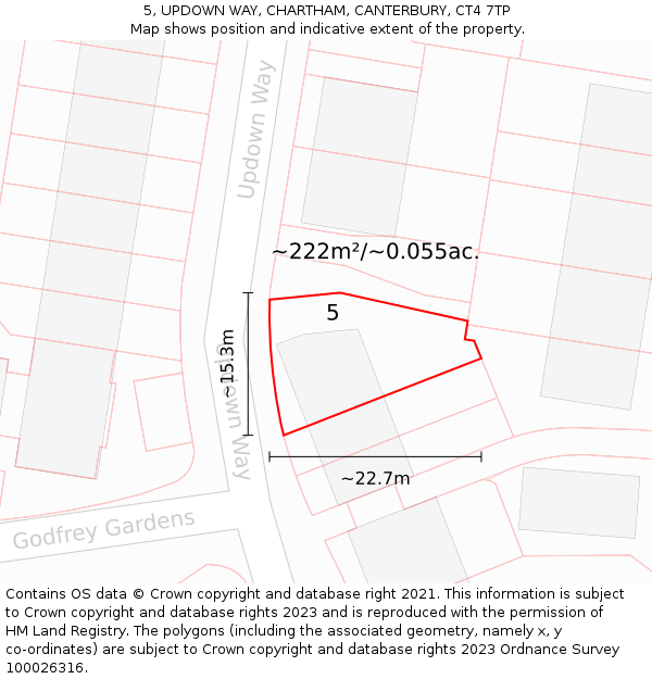5, UPDOWN WAY, CHARTHAM, CANTERBURY, CT4 7TP: Plot and title map