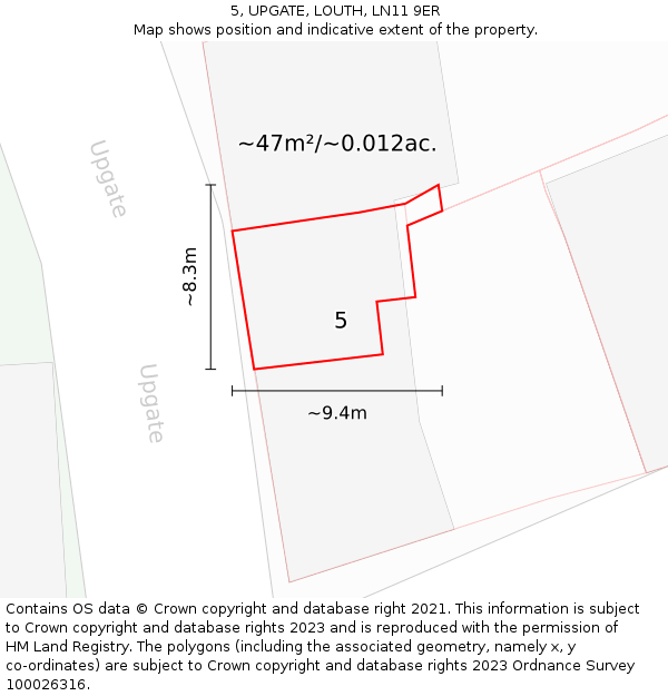 5, UPGATE, LOUTH, LN11 9ER: Plot and title map