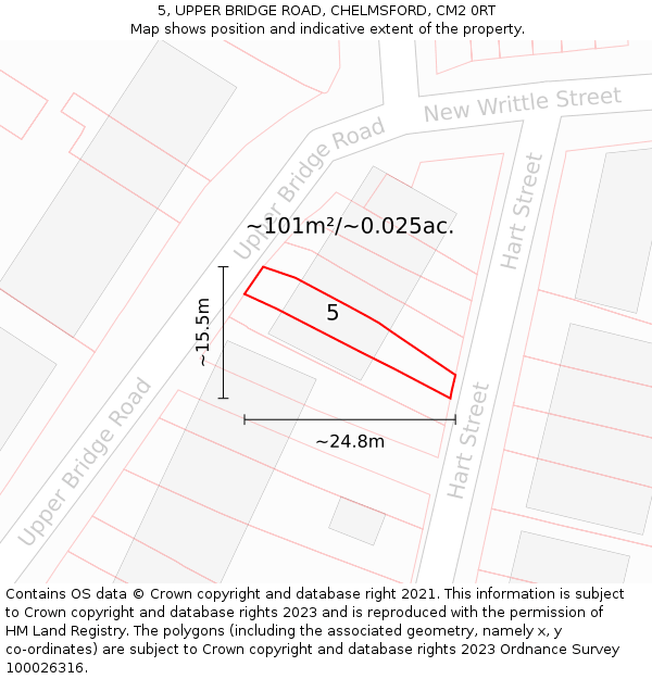 5, UPPER BRIDGE ROAD, CHELMSFORD, CM2 0RT: Plot and title map